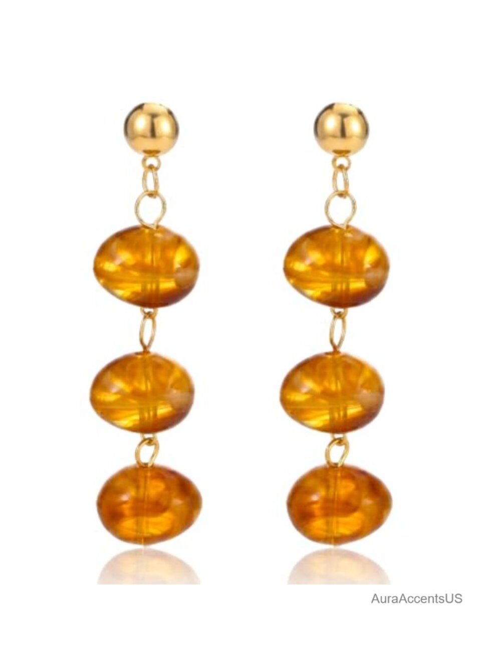 Chunky Resin Beaded Dangle Earrings Gold Tone Push Back Statement Jewelry